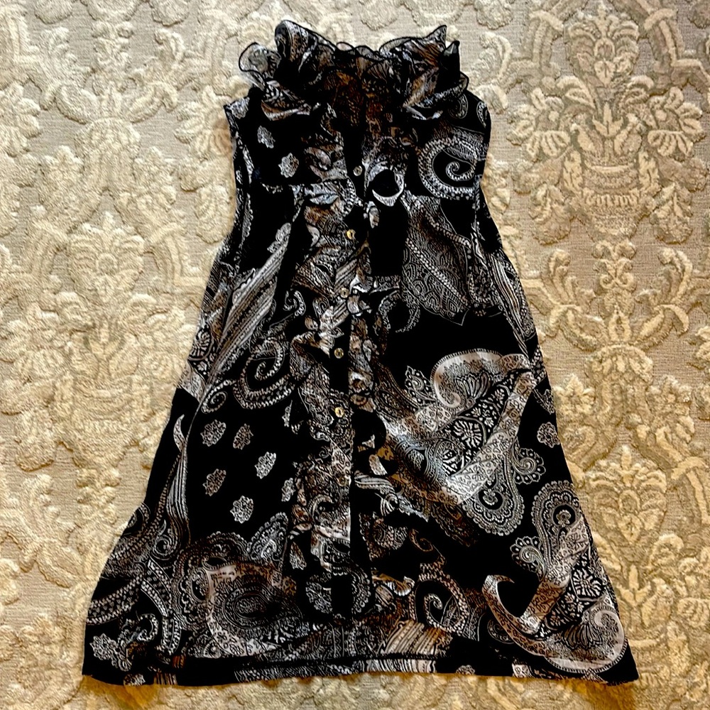 Ruffle neck paisley blouse